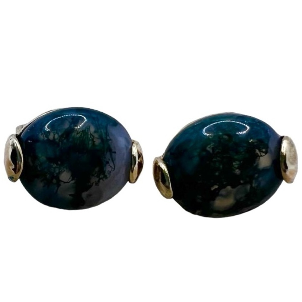 Vintage blue milky oval stone or glass clip on earrings